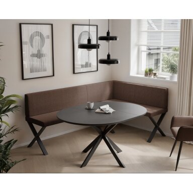 Virtuvinis kampas VERO X Apdaila: Lygus, Kampo pusė: Dešinė, Dydis: 142x196 cm , Spalvos: Inari 28 (Rudas)