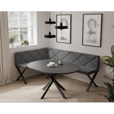 Virtuvinis kampas VERO X Kampo pusė: Kairė, Dydis: 142x196 cm , Spalvos: Inari 96 (Tamsiai pilka), Apdaila: Dygsniuotas atlošas