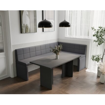Virtuvinis kampas MELVIN Kampo pusė: dešinė, Spalvos: Soft 29 (pilka), Dydis: 142x196 cm Virtuvinis kampas MELVIN Kampo pusė: dešinė, Spalvos: Soft 29 (pilka), Dydis: 142x196 cm