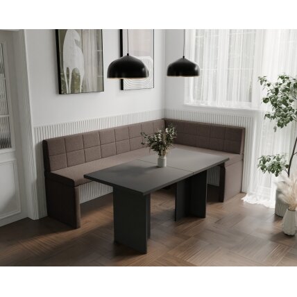 Virtuvinis kampas MELVIN Kampo pusė: dešinė, Dydis: 142x196 cm , Spalvos: Inari 28 (Ruda)