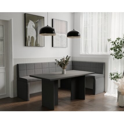 Virtuvinis kampas MELVIN Kampo pusė: Dešinė, Dydis: 142x196 cm , Spalvos: Inari 96 (Tamsiai pilka) 2 Virtuvinis kampas MELVIN Kampo pusė: Dešinė, Dydis: 142x196 cm , Spalvos: Inari 96 (Tamsiai pilka) 2