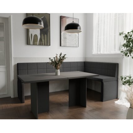 Virtuvinis kampas MELVIN Kampo pusė: dešinė, Spalvos: Inari 100 (Juoda), Dydis: 142x196 cm 1 Virtuvinis kampas MELVIN Kampo pusė: dešinė, Spalvos: Inari 100 (Juoda), Dydis: 142x196 cm 1