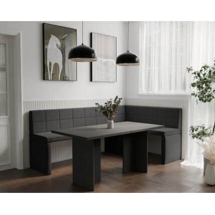 Virtuvinis kampas MELVIN Kampo pusė: dešinė, Spalvos: Inari 100 (Juoda), Dydis: 142x196 cm 2 Virtuvinis kampas MELVIN Kampo pusė: dešinė, Spalvos: Inari 100 (Juoda), Dydis: 142x196 cm 2