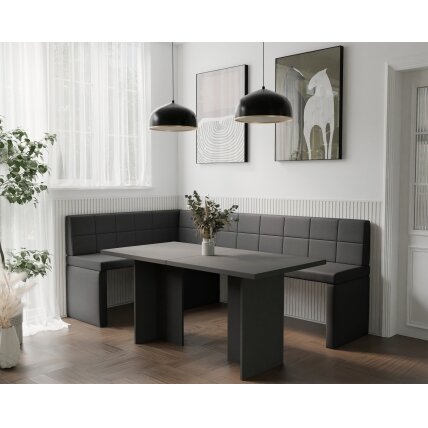 Virtuvinis kampas MELVIN Kampo pusė: kairė, Spalvos: Soft 11 (Juoda), Dydis: 142x196 cm  2