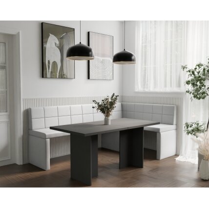 Virtuvinis kampas MELVIN Kampo pusė: dešinė, Spalvos: Soft 17 (Balta), Dydis: 142x196 cm 1 Virtuvinis kampas MELVIN Kampo pusė: dešinė, Spalvos: Soft 17 (Balta), Dydis: 142x196 cm 1
