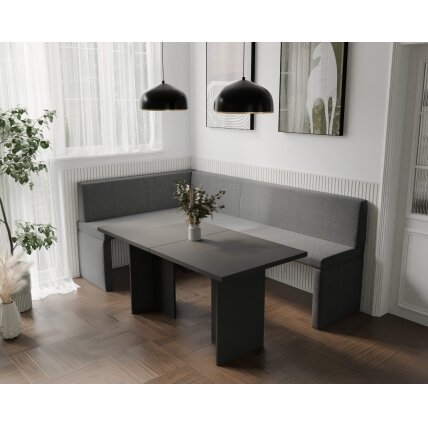 Virtuvinis kampas OWEN Kampo pusė: kairė, Dydis: 142x196 cm , Spalvos: Inari 96 (tamsiai pilka)