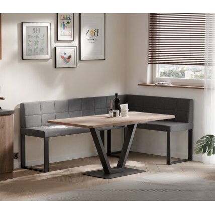 Virtuvinis kampas SANA U Kampo pusė: Dešinė, Dydis: 142x196 cm , Spalvos: Inari 96 (Tamsiai pilka), Apdaila: Dygsniuotas atlošas Virtuvinis kampas SANA U Kampo pusė: Dešinė, Dydis: 142x196 cm , Spalvos: Inari 96 (Tamsiai pilka), Apdaila: Dygsniuotas atlošas