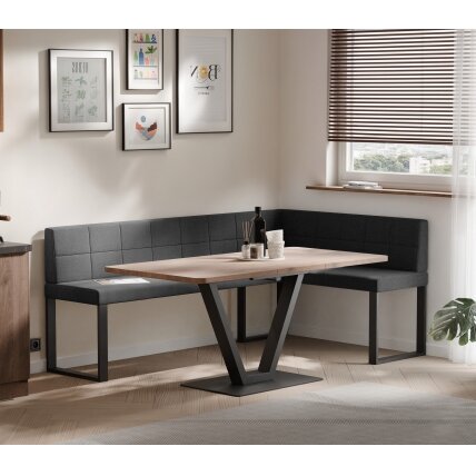 Virtuvinis kampas SANA U Dydis: 128x168 cm , Kampo pusė: Dešinė, Spalvos: Inari 100 (Juoda), Apdaila: Dygsniuota atlošo dalis