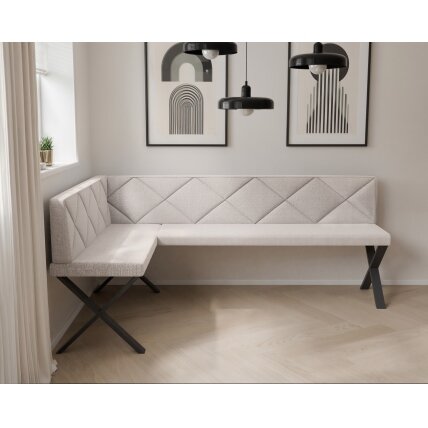 Virtuvinis kampas VERO X Dydis: 128x168 cm , Kampo pusė: Kairė, Spalvos: Inari 22 (Šviesus smėlio), Apdaila: Dygsniuotas atlošas 2