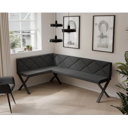 Virtuvinis kampas VERO X Dydis: 128x168 cm , Kampo pusė: Kairė, Spalvos: Inari 100 (Juoda), Apdaila: Dygsniuota atrama 1