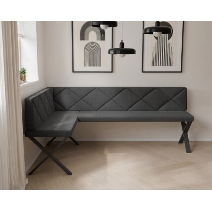 Virtuvinis kampas VERO X Dydis: 128x168 cm , Kampo pusė: Kairė, Spalvos: Inari 100 (Juoda), Apdaila: Dygsniuota atrama 2