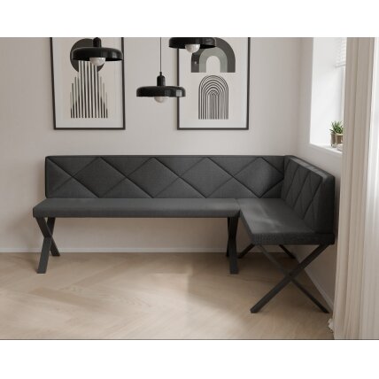 Virtuvinis kampas VERO X Kampo pusė: dešinė, Spalvos: Inari 100 (Juoda), Dydis: 142x196 cm , Apdaila: dygsniuotas atlošas 2 Virtuvinis kampas VERO X Kampo pusė: dešinė, Spalvos: Inari 100 (Juoda), Dydis: 142x196 cm , Apdaila: dygsniuotas atlošas 2