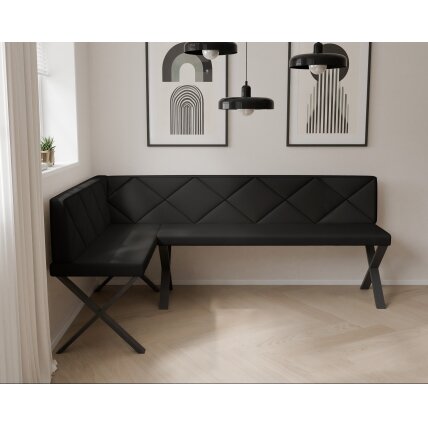Virtuvinis kampas VERO X Dydis: 128x168 cm , Kampo pusė: Kairė, Spalvos: Soft 11 (Juoda), Apdaila: Dygsniuota nugarėlė 2