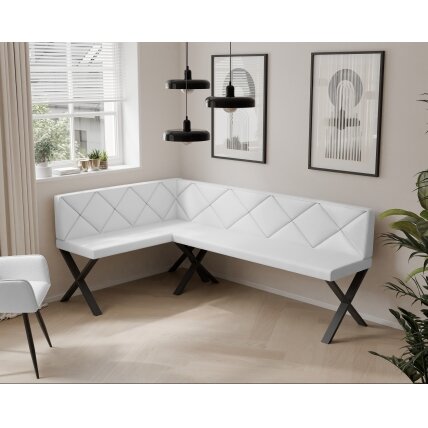 Virtuvinis kampas VERO X Kampo pusė: Kairė, Spalvos: Soft 17 (Balta), Dydis: 142x196 cm , Apdaila: Dygsniuota nugarėlė 1