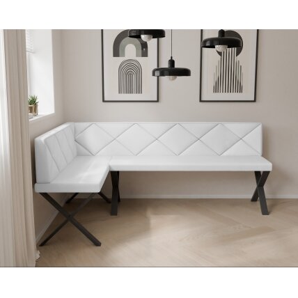 Virtuvinis kampas VERO X Kampo pusė: Kairė, Spalvos: Soft 17 (Balta), Dydis: 142x196 cm , Apdaila: Dygsniuota nugarėlė 2