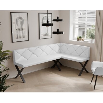 Virtuvinis kampas VERO X Kampo pusė: Dešinė, Spalvos: Soft 17 (Balta), Dydis: 142x196 cm , Apdaila: Dygsniuotas atlošas 1 Virtuvinis kampas VERO X Kampo pusė: Dešinė, Spalvos: Soft 17 (Balta), Dydis: 142x196 cm , Apdaila: Dygsniuotas atlošas 1