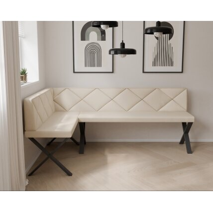 Virtuvinis kampas VERO X Dydis: 128x168 cm, kampo pusė: kairė, spalvos: Soft 18 smėlio, apdaila: dygsniuotas atlošas 2