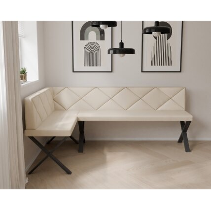 Virtuvinis kampas VERO X Kampo pusė: Kairė, Dydis: 142x196 cm , Spalvos: Soft 18 smėlio , Apdaila: Dygsniuotas atlošas 2