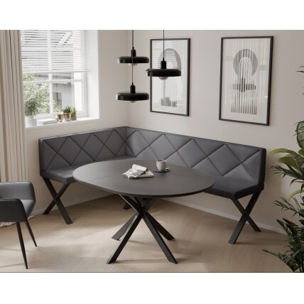 Virtuvinis kampas VERO X Kampo pusė: kairė, Spalvos: Soft 29 (pilka), Dydis: 142x196 cm , Apdaila: dygsniuota nugarėlė