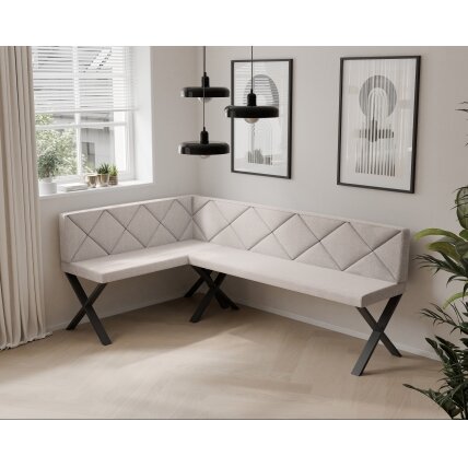 Virtuvinis kampas VERO X Kampo pusė: Kairė, Spalvos: Inari 22 (šviesiai smėlinė), Dydis: 142x196 cm , Apdaila: Dygsniuotas atlošas 1