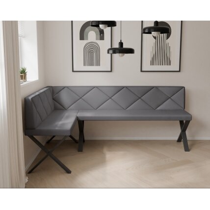 Virtuvinis kampas VERO X Kampo pusė: kairė, Spalvos: Soft 29 (pilka), Dydis: 142x196 cm , Apdaila: dygsniuota nugarėlė 2