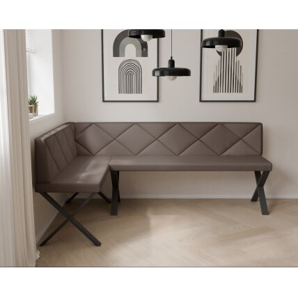 Virtuvinis kampas VERO X Dydis: 128x168 cm , Kampo pusė: Kairė, Spalvos: Soft 30 (Ruda), Apdaila: Dygsniuotas atlošas 2