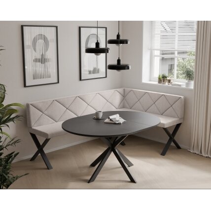 Virtuvinis kampas VERO X Kampo pusė: Dešinė, Spalva: Inari 22 (Šviesiai smėlinė), Dydis: 142x196 cm , Apdaila: Dygsniuotas atlošas Virtuvinis kampas VERO X Kampo pusė: Dešinė, Spalva: Inari 22 (Šviesiai smėlinė), Dydis: 142x196 cm , Apdaila: Dygsniuotas atlošas