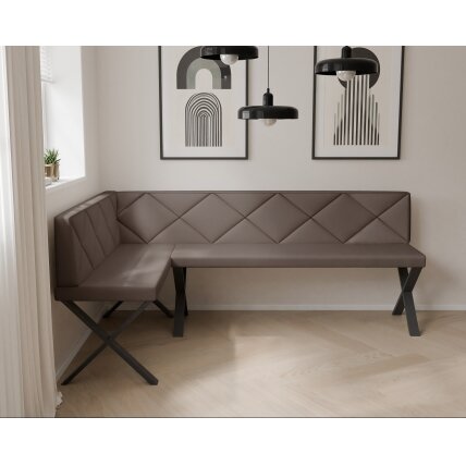 Virtuvinis kampas VERO X Kampo pusė: Kairė, Spalvos: Soft 30 (Ruda), Dydis: 142x196 cm , Apdaila: Dygsniuotas atlošas 2
