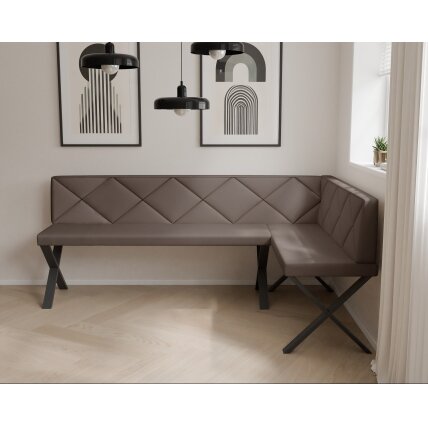 Virtuvinis kampas VERO X Kampo pusė: Dešinė, Spalvos: Soft 30 (Ruda), Dydis: 142x196 cm , Apdaila: Dygsniuota nugarėlė 2