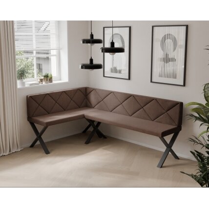 Virtuvinis kampas VERO X Kampo pusė: kairė, Dydis: 142x196 cm , Spalvos: Inari 28 (ruda), Apdaila: dygsniuotas atlošas 1