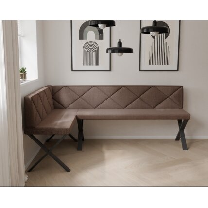 Virtuvinis kampas VERO X Kampo pusė: kairė, Dydis: 142x196 cm , Spalvos: Inari 28 (ruda), Apdaila: dygsniuotas atlošas 2