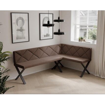 Virtuvinis kampas VERO X Kampo pusė: dešinė, Dydis: 142x196 cm , Spalvos: Inari 28 (Ruda), Apdaila: dygsniuotas atlošas 1