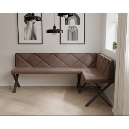 Virtuvinis kampas VERO X Kampo pusė: dešinė, Dydis: 142x196 cm , Spalvos: Inari 28 (Ruda), Apdaila: dygsniuotas atlošas 2