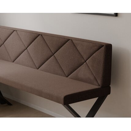 Virtuvinis kampas VERO X Kampo pusė: dešinė, Dydis: 142x196 cm , Spalvos: Inari 28 (Ruda), Apdaila: dygsniuotas atlošas 3