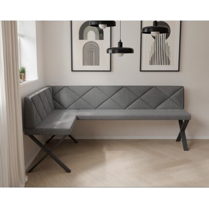 Virtuvinis kampas VERO X Dydis: 128x168 cm , Kampo pusė: Kairė, Spalvos: Inari 96 (Tamsiai pilka), Apdaila: Dygsniuotas atlošas 2