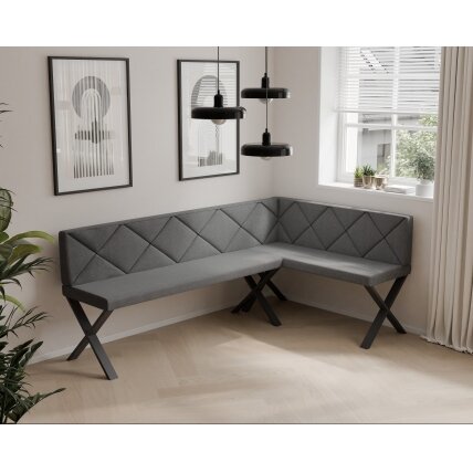 Virtuvinis kampas VERO X Kampo pusė: dešinė, Dydis: 142x196 cm, Spalvos: Inari 96 (tamsiai pilka), Apdaila: dygsniuotas atlošas 1 Virtuvinis kampas VERO X Kampo pusė: dešinė, Dydis: 142x196 cm, Spalvos: Inari 96 (tamsiai pilka), Apdaila: dygsniuotas atlošas 1