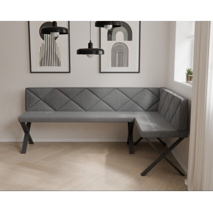 Virtuvinis kampas VERO X Kampo pusė: dešinė, Dydis: 142x196 cm, Spalvos: Inari 96 (tamsiai pilka), Apdaila: dygsniuotas atlošas 2