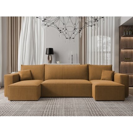 Minkštas kampinis sofa svetainei PARIS U su miego funkcija ir patalynės dėže Spalvos: Poso 01 (geltona) 3