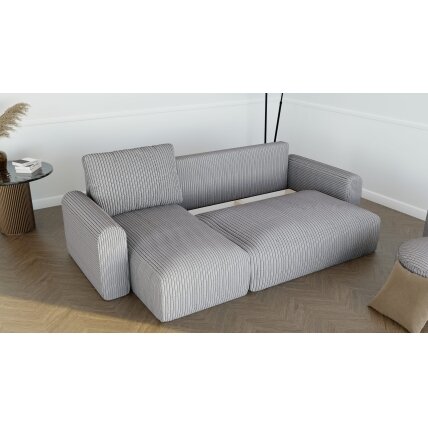 Minkštas kampinis sofa JOBO su miego funkcija ir patalynės dėže Spalvos: Poso 110 (Šviesiai pilka) 2