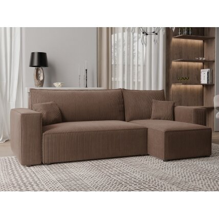 Minkštas kampinis sofa PARIS su miego funkcija ir patalynės dėže Spalvos: Poso 06 (Ruda)
