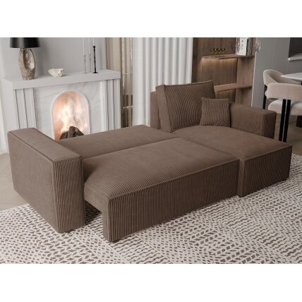 Minkštas kampinis sofa PARIS su miego funkcija ir patalynės dėže Spalvos: Poso 06 (Ruda) 2