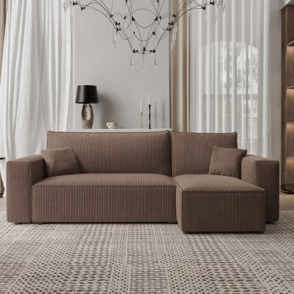 Minkštas kampinis sofa PARIS su miego funkcija ir patalynės dėže Spalvos: Poso 06 (Ruda) 4