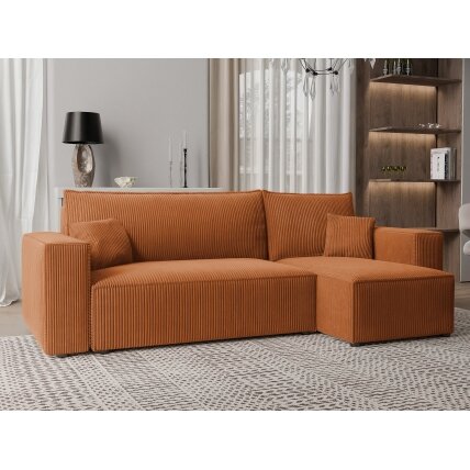 Minkštas kampas PARIS su miego funkcija ir patalynės dėže Spalvos: Poso 40 (Oranžinė)