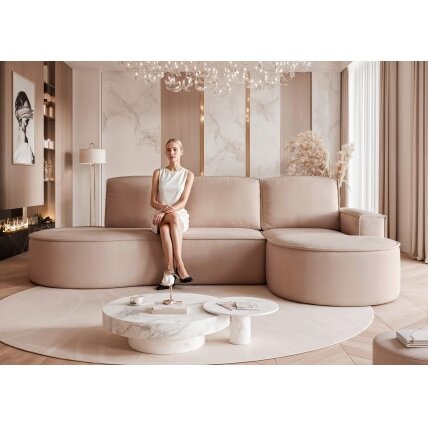 Minkštas kampas SOFIA L su miego funkcija ir patalynės dėže Kampo pusė: dešinė, Spalvos: Riviera 24 (Smėlio) 4