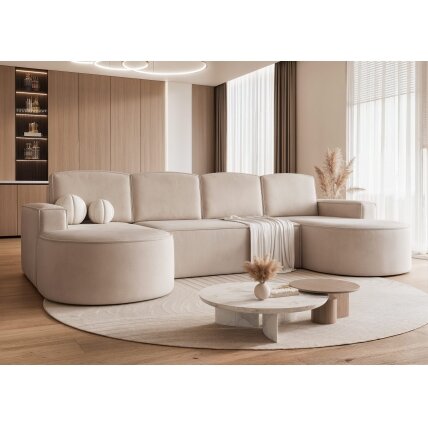 Minkštas kampas SOFIA U su miego funkcija ir patalynės dėže Spalvos: Riviera 21 (Kreminė) Minkštas kampas SOFIA U su miego funkcija ir patalynės dėže Spalvos: Riviera 21 (Kreminė)