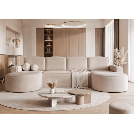 Minkštas kampas SOFIA U su miego funkcija ir patalynės dėže Spalvos: Riviera 21 (Kreminė) 4