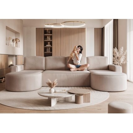 Minkštas kampas SOFIA U su miego funkcija ir patalynės dėže Spalvos: Riviera 16 (pilkai smėlinė) 5