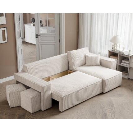 Universalus minkštas kampas PARIS su pufais Spalvos: Poso 100 (Kreminė) 3 Universalus minkštas kampas PARIS su pufais Spalvos: Poso 100 (Kreminė) 3