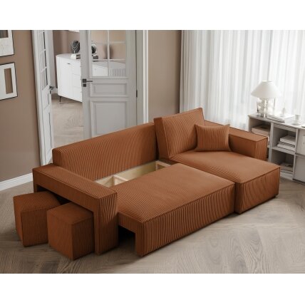 Universalus minkštas kampas PARIS su pufais Spalvos: Poso 40 (Oranžinė) 3 Universalus minkštas kampas PARIS su pufais Spalvos: Poso 40 (Oranžinė) 3