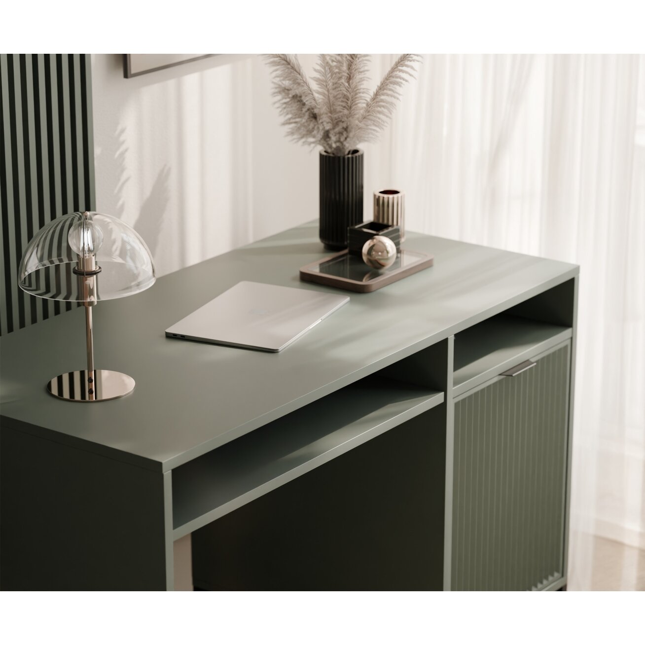 Modernus rašomasis stalas WAVE 120 cm ant kojelių Spalvos: Greenstone (žalia) 2
